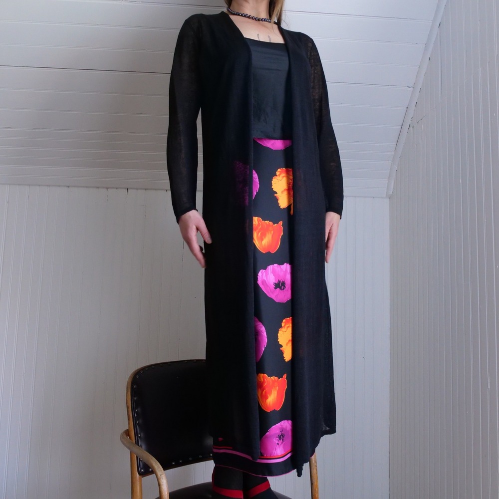 Modern Eileen Fisher black lightweight linen blend longline open‎ cardigan